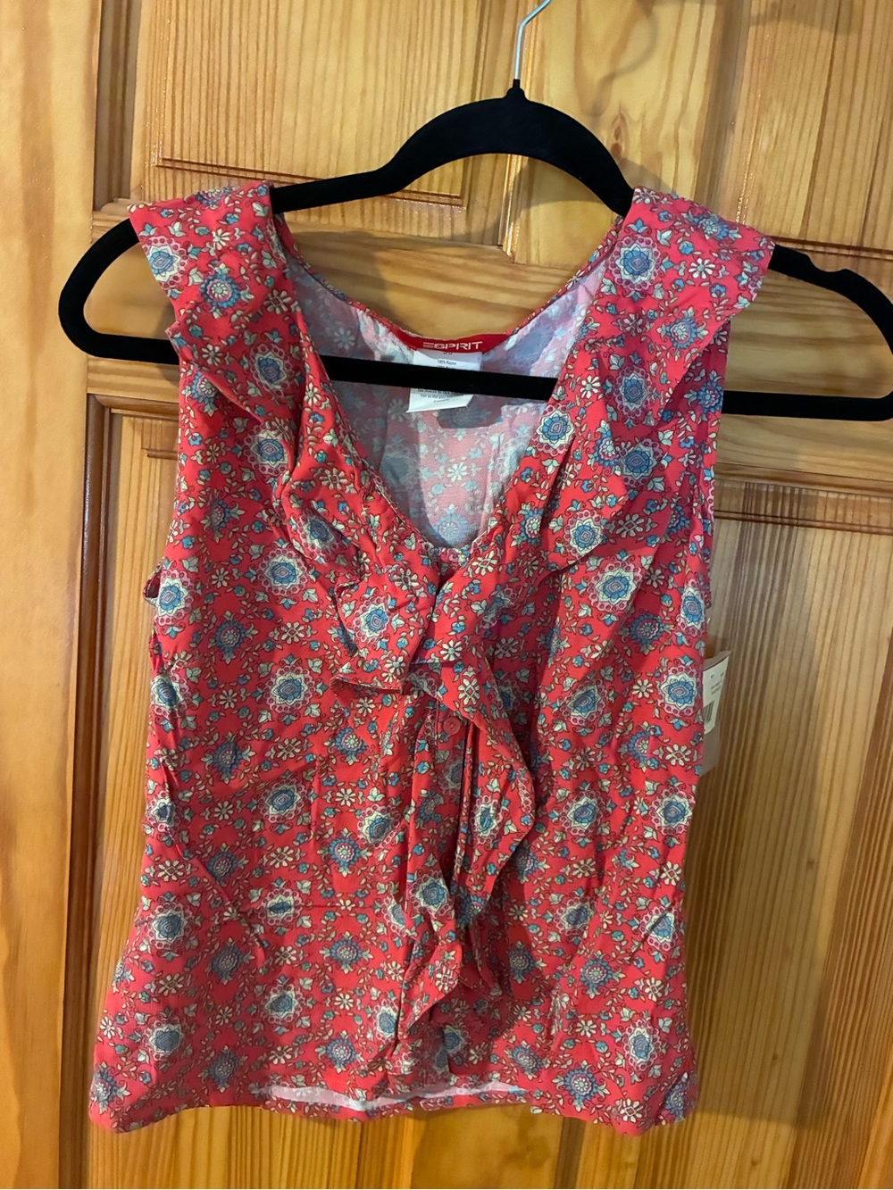 Vintage Esprit Coral Red Floral Ruffle Camisole